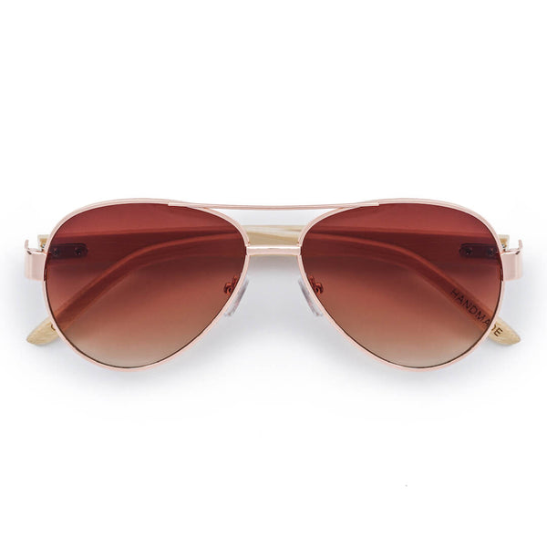 Crimson Wooden Sunglasses, Tea Colored Polarized Lenses