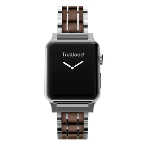 TruWood Classic Black Mahogany Wood Apple Watch Band With Silver Metal
